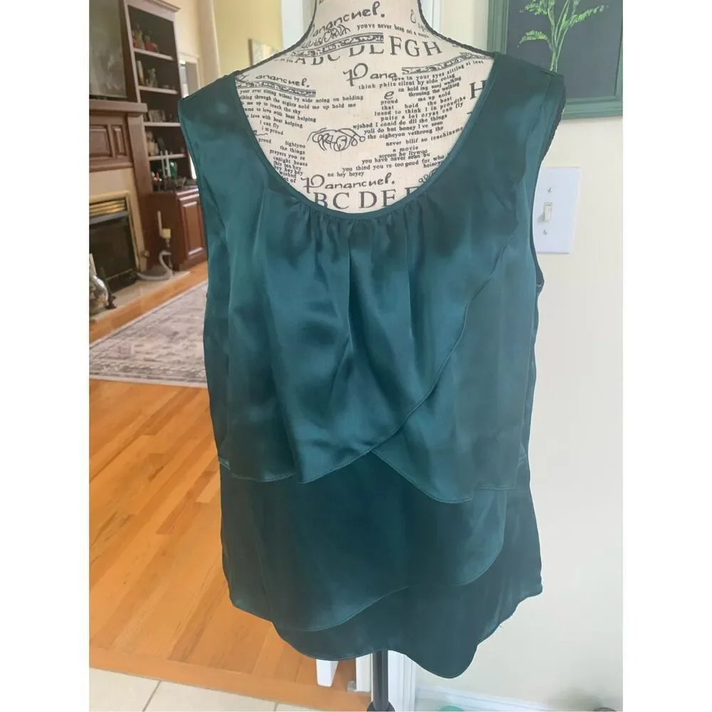 NWT Talbots 100% Silk Hunter Green Layered Look Scoop Neck Tank Top - Picture 9 of 9